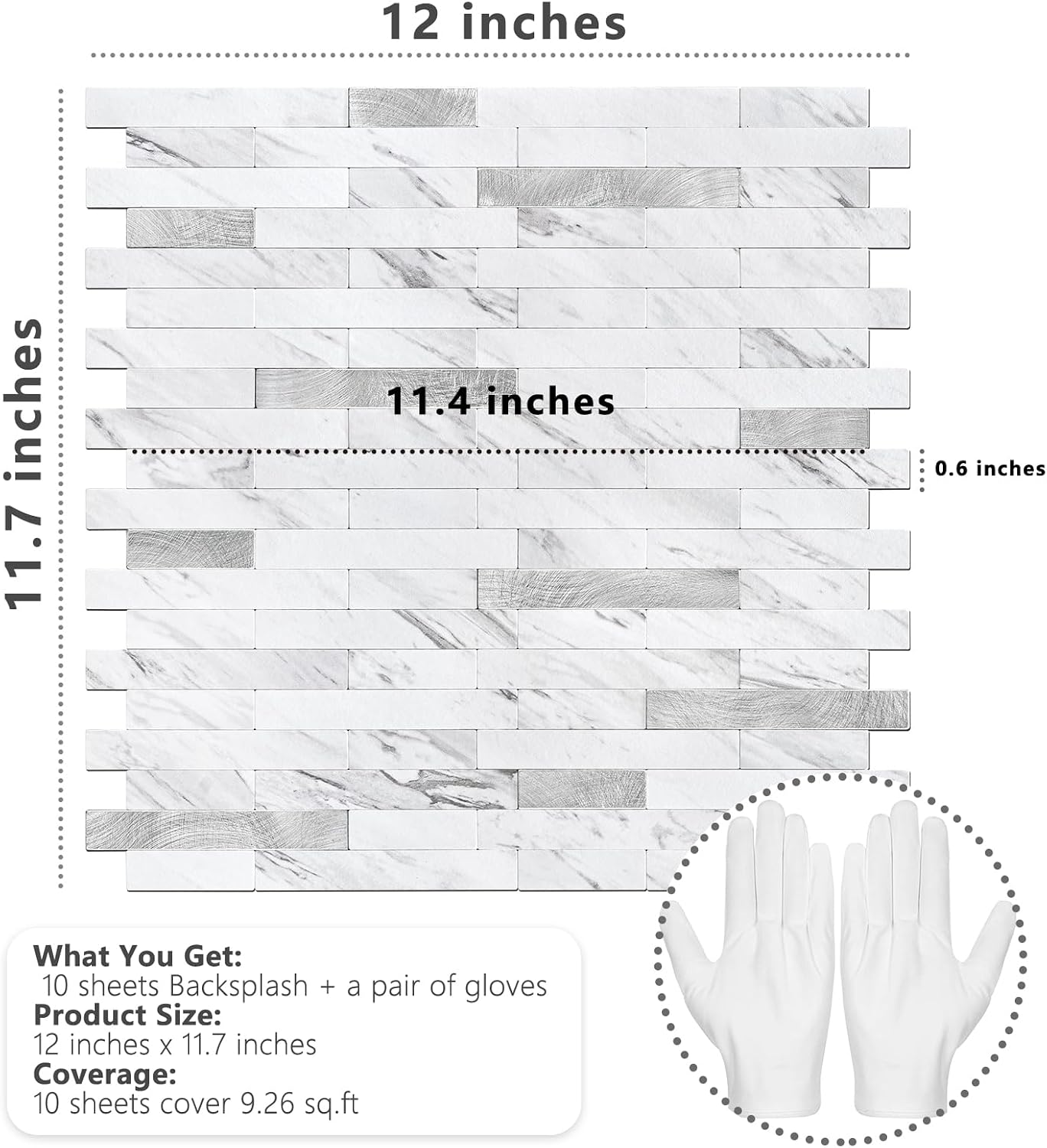 STICKGOO Peel and Stick Backsplash Tile, Stick on Backsplash for Kitchen and Bathroom, Volakas White Look PVC Mixed Metal Silver Self Adhesive Wall Tiles(Sample)