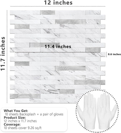 STICKGOO Peel and Stick Backsplash Tile, Stick on Backsplash for Kitchen and Bathroom, Volakas White Look PVC Mixed Metal Silver Self Adhesive Wall Tiles(Sample)