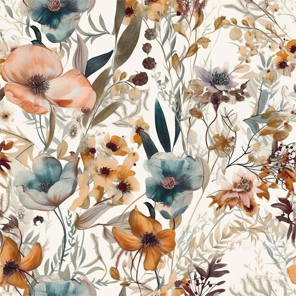 MuralPeel White/Pink/Gold Floral Garden Black Blue Flowers Vintage Peel and Stick Wallpaper Self Adhesive Removable Easy Peel Off Contact Paper Stick on Wall Paper for Bedroom Cabinet Renter Friendly