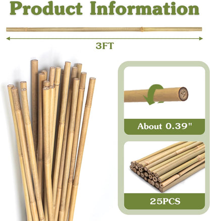Plant Stakes 18inch, 20Pcs Natural Bamboo Sticks Garden Stakes, HAINANSTRY Plant Support Stakes for Indoor & Outdoor Plants, Orchid Tomato Vegetable Stakes for Garden