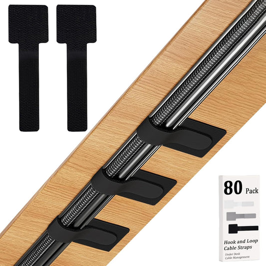 80PCS Hook and Loop Cable Straps, Cable Management Under Desk, Adhesive Cable Ties, Reusable Wire Organizers for Cords, Cords Management, Computer Accessories for Desk, Home Office Essentials, Gray