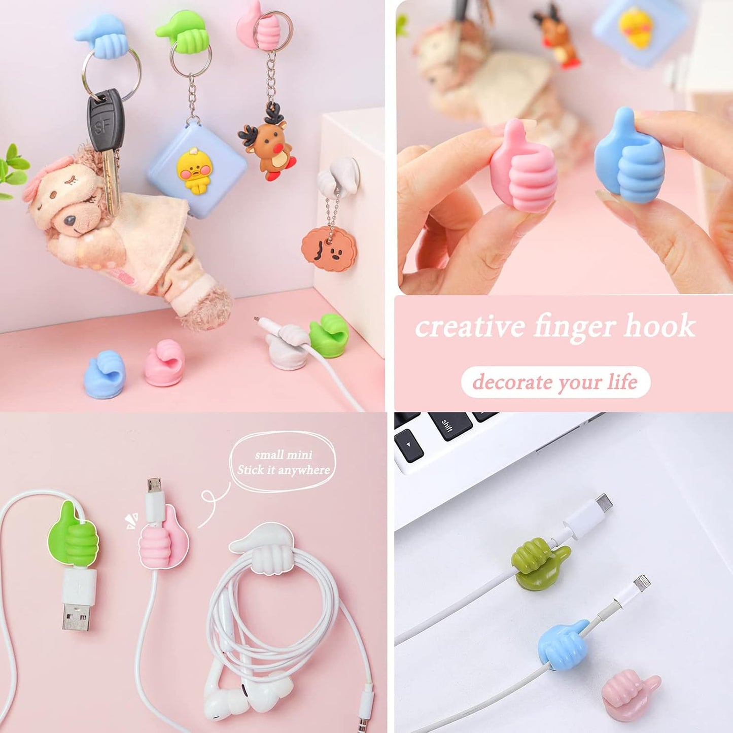 30Pcs Creative Silicone Thumb Wall Hook - Multifunction Adhesive Cable Clip ，self Adhesive Thumb Hook Cable Organizer Clips Key Hanger (30)