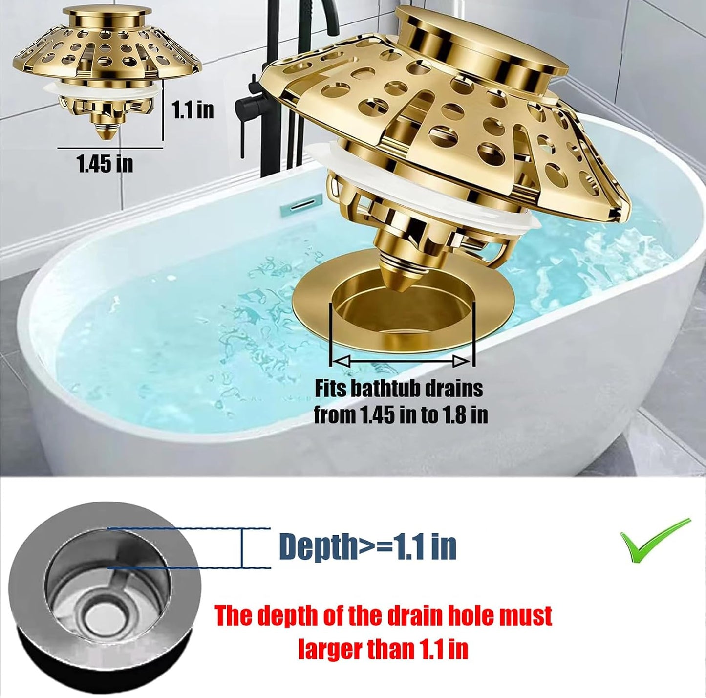 AzWzz Bathroom Sink Stopper,Sink Hair Catcher,Bathroom Sink Drain Strainer Pop Up Drain Cover Plug,Universal for 1.1 to 1.65in Sink Drain Hole
