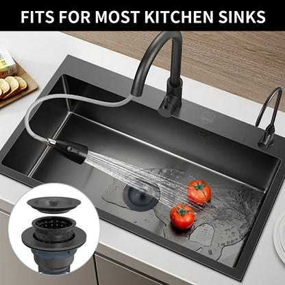 Kitchen Sink Drain Assembly Kit, 3-1/2 Inch Brushed 304 Stainless Steel Basket Strainer with Deep Removable Basket, Stopper & Cover Lid, Fits Standard Kitchen Sinks