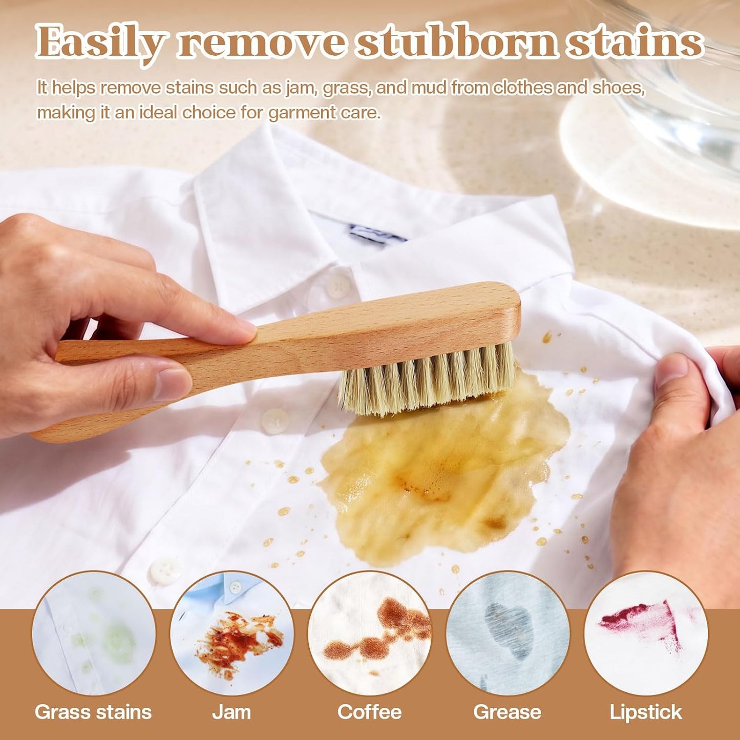 3 Pcs Wood Laundry Stain Brush Stain Remover Brushes with Boar Bristle Small Stain Brush for Clothes for Scrubbing Stains from Furniture Fabric Leather(3 Pcs C)