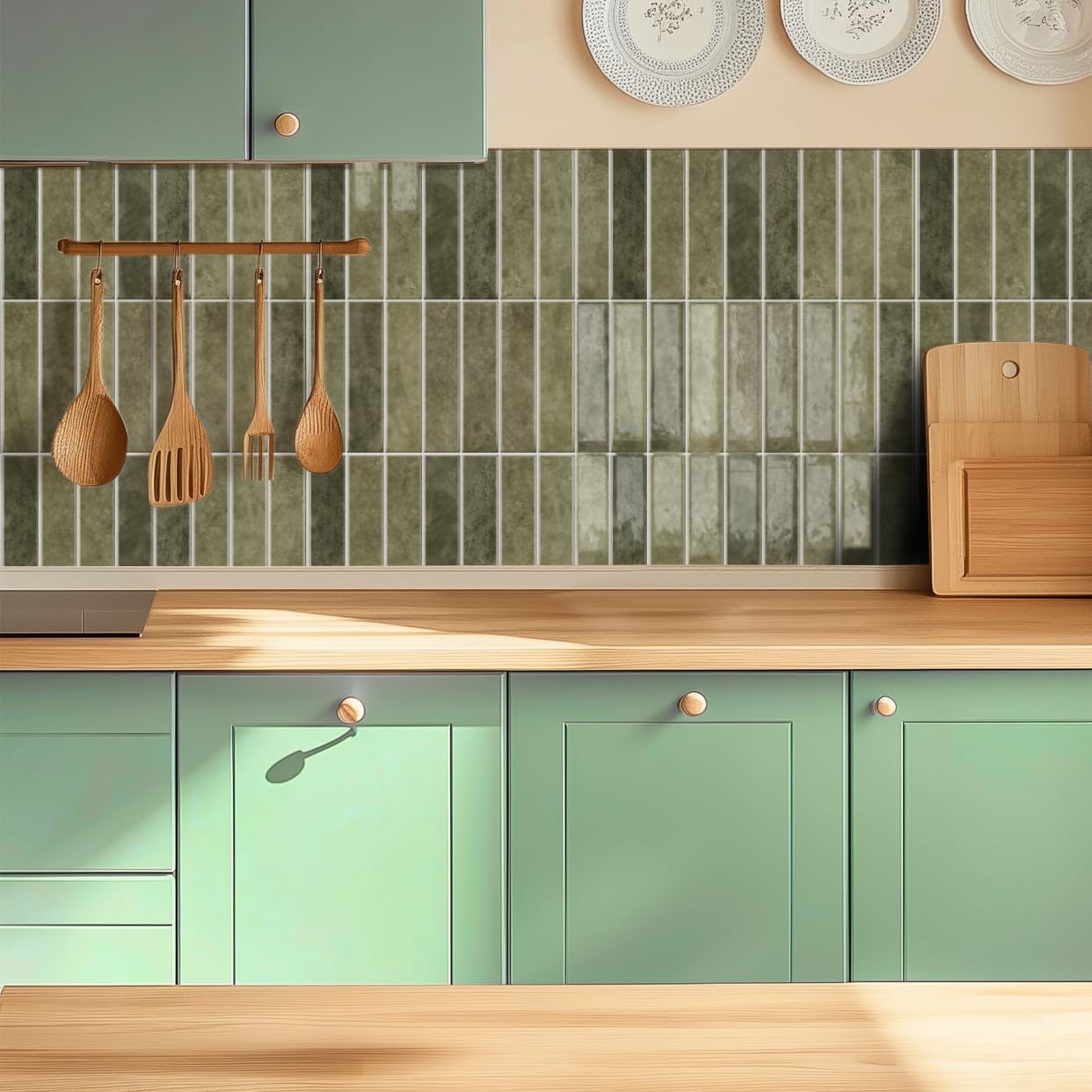 Alwayspon 10 Sheets 12x12inch Beige 3D Vinyl Backsplash Tiles, Self-Adhesive Peel and Stick Wall Tile Stickers Stick on Subway Tiles for Kitchen Bathroom Wall