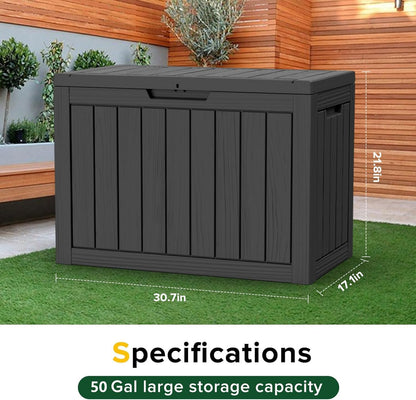 EasyUp 50 Gallon Outdoor Storage Box Waterproof Lockable Deck Boxes | UV Resistant Resin, for Garden Tools Cushions Patio Equipment, 300 lbs Capacity, Portable Design, Easy 16-Min Assembly