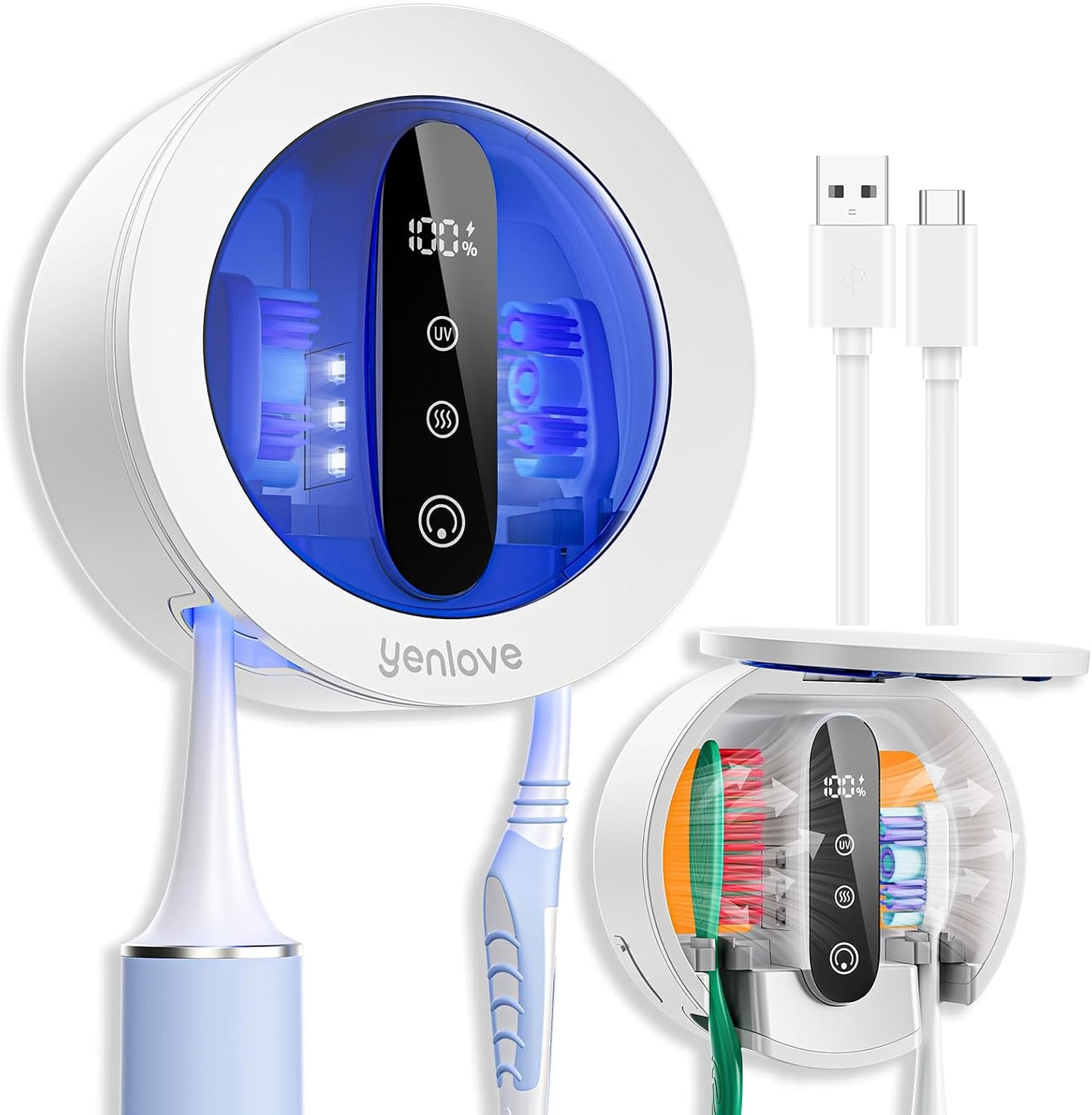 Upgraded Toothbrush Holder with UV & Heated Drying, Smart Tooth brush Holder for Bathroom Accessories, Wall Mounted Toothbrush Organizer Fits Manual and Electric Toothbrushes for Home & Travel