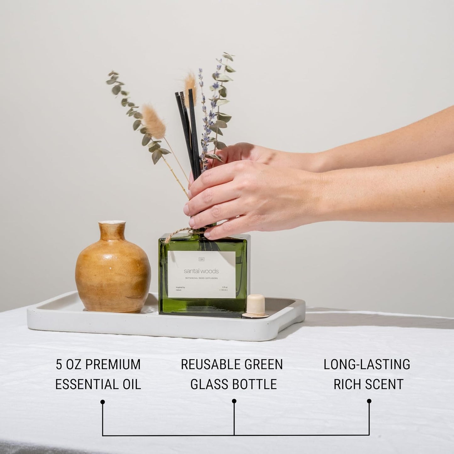 Craft & Kin Reed Diffuser with Dried Flowers | 5 oz Sicilian Citrus & Eucalyptus Scented Fall Reed Diffusers for Home, Bathroom | Scent Sticks | Elegant Fragrance Home Decor for Men & Women