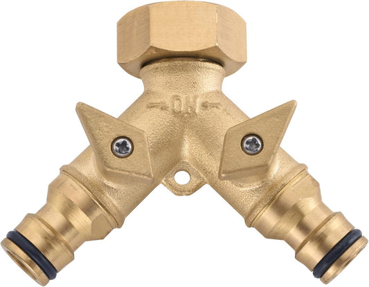 never break NPT3/4 Copper two Outlet Solid Brass Quick Connector Faucet Diverter Valve 2 Way Heavy Duty Brass Garden Hose Splitter, Hose Connector 3/4", Hose Spigot Adapter with 2 Valves (2-Way)