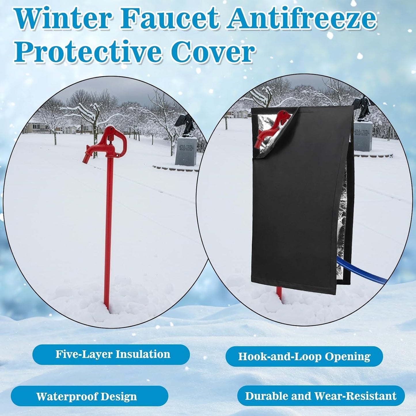 Outdoor Faucet Cover for RV Park Winter Freeze Protection 35" x 15" Long Faucet Socks Insulated Pipe Hose Bib Water Spigot Cover Reusable Faucet Protector for Outside Garden Lawn & Yard Hydrant