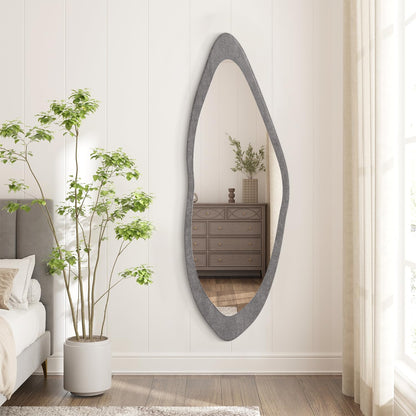 AAZZKANG Irregular Wall Mirror Full Length Black Wood Framed Large | 47"x20" Asymmetrical Full Body Mirrors for Bedroom Living Room Entryway