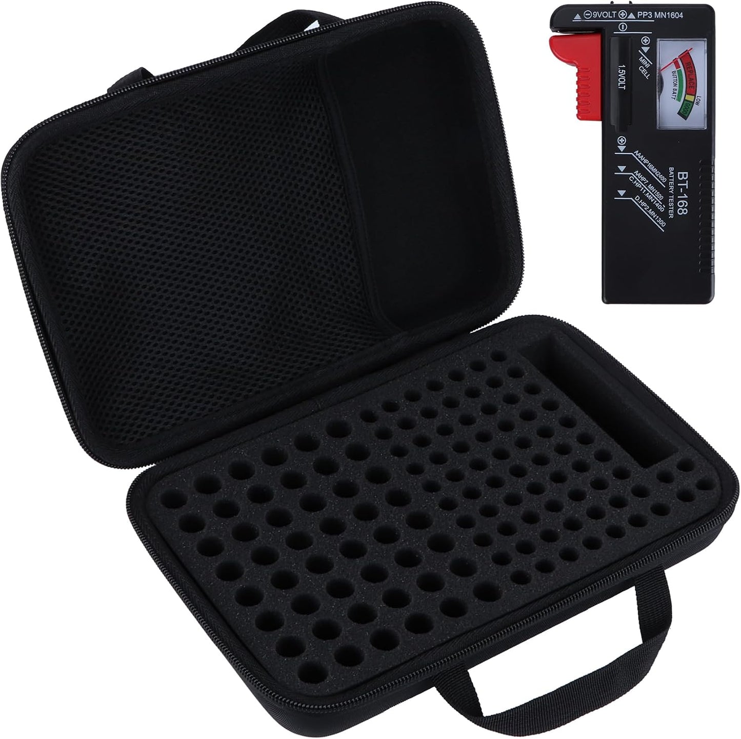 Battery Organizer Storage Case with Tester, Stores & Protects 120*AAA, 93*AA, 12*C, 16 * 9V, 8*D, 10*Coin Cell, Exceed 259 Batteries (Batteries are Not Included)