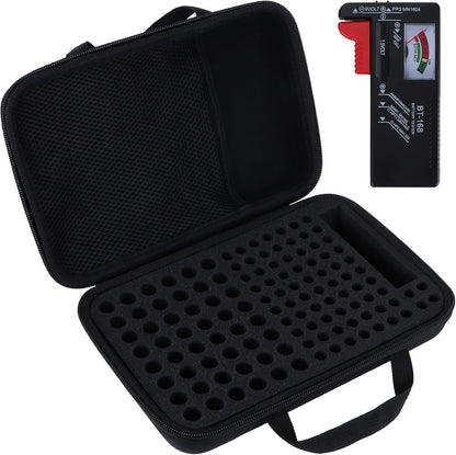 Battery Organizer Storage Case with Tester, Stores & Protects 120*AAA, 93*AA, 12*C, 16 * 9V, 8*D, 10*Coin Cell, Exceed 259 Batteries (Batteries are Not Included)