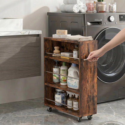 ALBAD Slim Rolling Cart,4-Tier Storage Cart with Wheels,7.9”W Slim Storage Carts with Handle for Kitchen Laundry Narrow Places Bathroom Dining Room Small Spaces