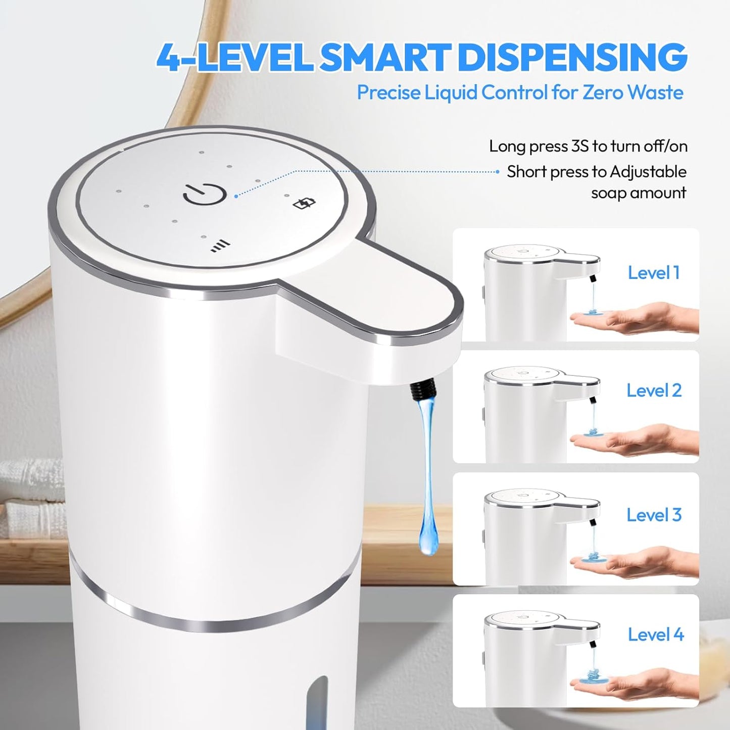 2 Pack Automatic Foaming Soap Dispenser,Touchless Foam Soap Dispenser,12.8oz Rechargeable Wall Mounted Smart for Bathroom and Kitchen Dish Soap,Easy for Toddlers(White)