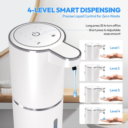 2 Pack Automatic Foaming Soap Dispenser,Touchless Foam Soap Dispenser,12.8oz Rechargeable Wall Mounted Smart for Bathroom and Kitchen Dish Soap,Easy for Toddlers(White)