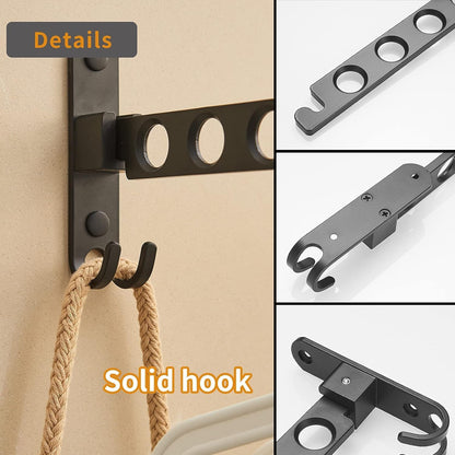 JOOM Wall Mounted Clothes Drying Rack, Black, 1 Pack | Folding Clothes Hanger for Laundry Room, Retractable wall hanger folds flat, saves space in closets, bathrooms, Small Spaces