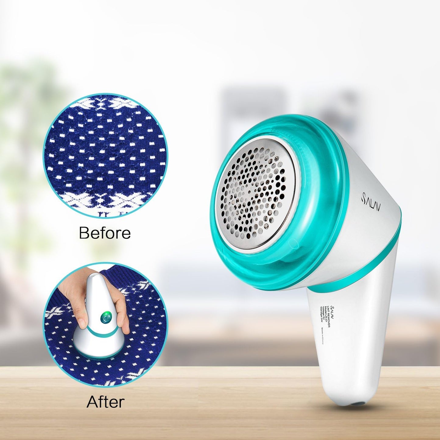 SALAV Lint Shaver Fabric Remover Batteryfree USB Rechargeable Cordless Portable with Brush for Home and Travel, Ice Blue, LR-01