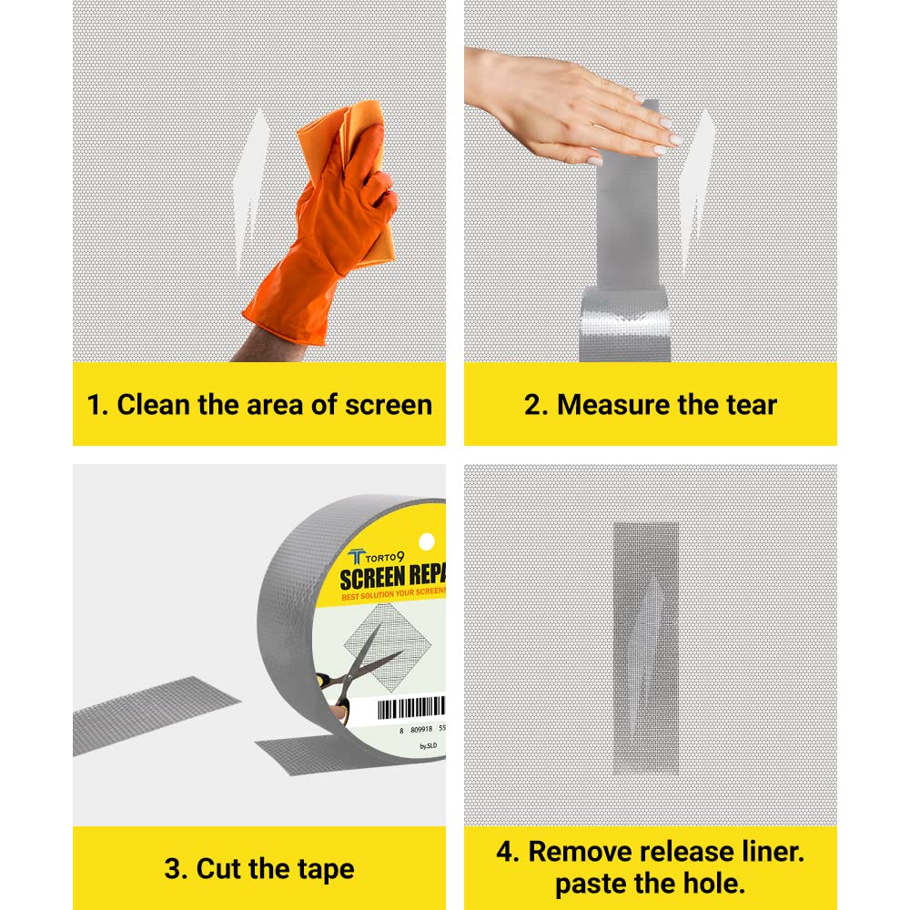 TORTO9 Window Screen Repair Kit, 3-Layer Strong Adhesive & Waterproof Tape Fiberglass Covering mesh (Black, 2 Inch x 6.5 FT)