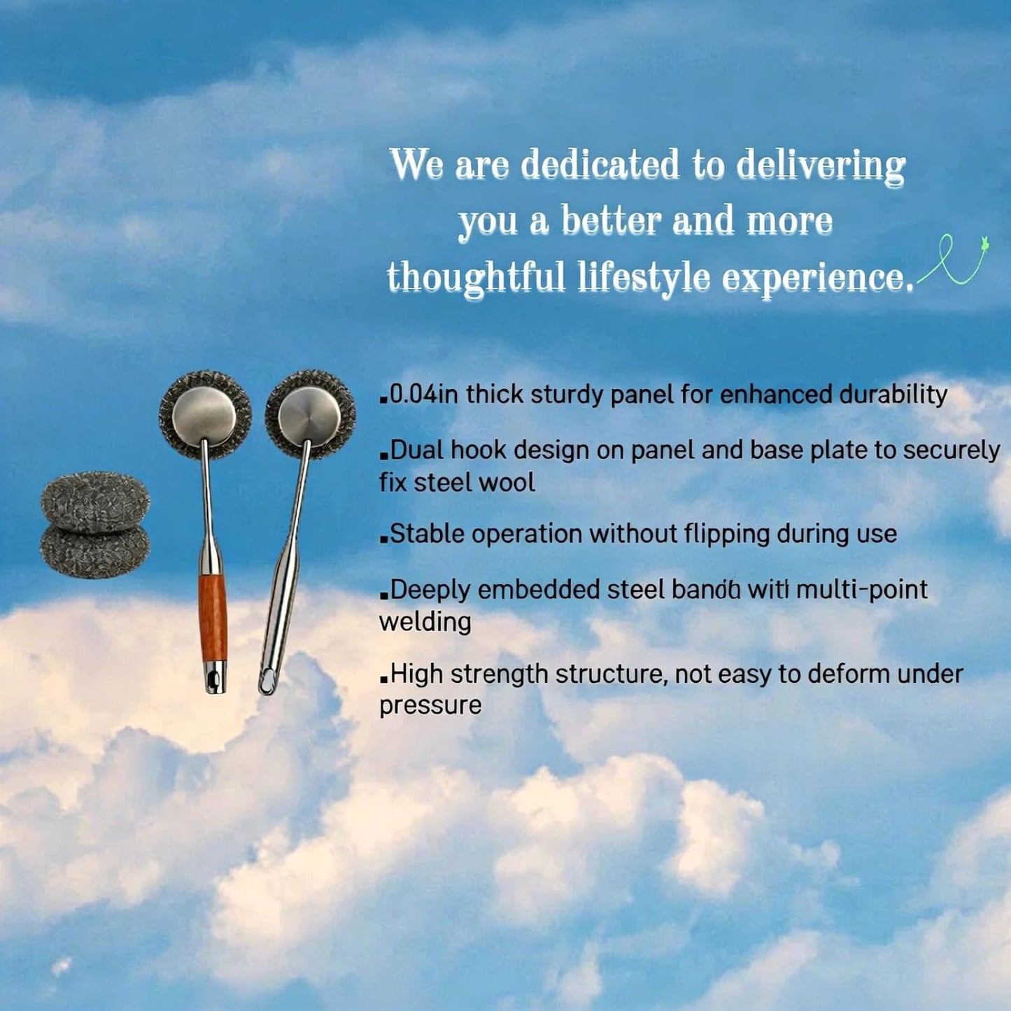 Stainless Steel Scrubber Set, Steel Wool & Steel Ball Cleaning Brush with Replaceable Heads, Heavy Duty Steel Cleaner for Oven, Stove, Dishes & Grill,4Pcs Includes 2 Pcs Pads