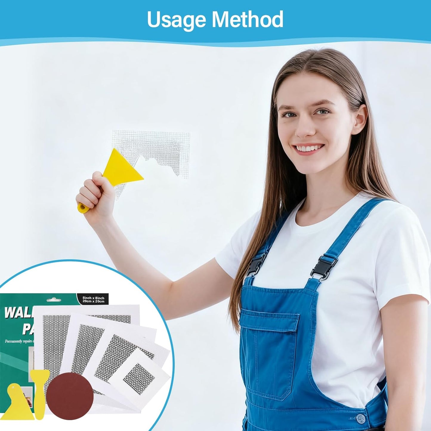25 Pcs Drywall Repair Kit - 20 Self-Adhesive Mesh Patches for Walls (2/4/6/8 Inch), 2 Scrapers, 2 Sandpapers, 1 Gloves, Heavy Duty Large Hole Patch Repair for Drywall & Wall Holes