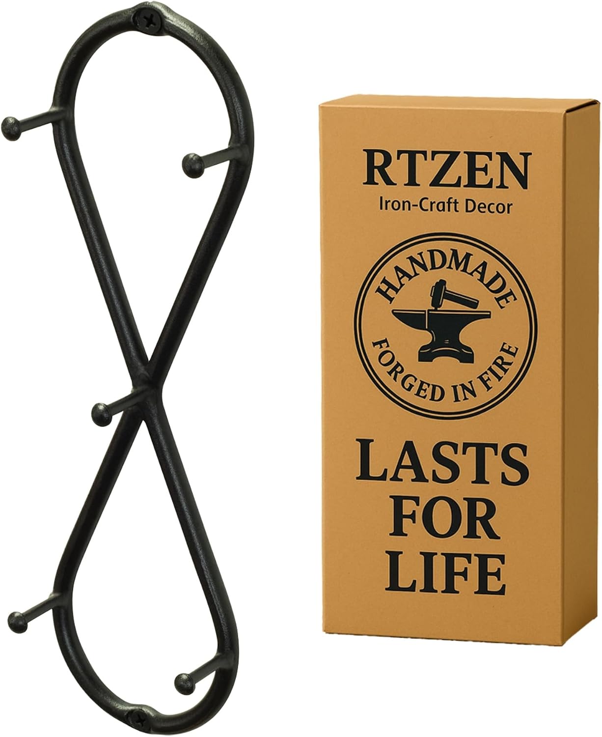 RTZEN Farmhouse Small Key Holder for Wall - Handcrafted Swirl Decorative 5 Key Hooks for Home Entryway - Wrought Iron Wall Mount Rack Purse Coat and Leash Holder or Organizer (Classic Black)