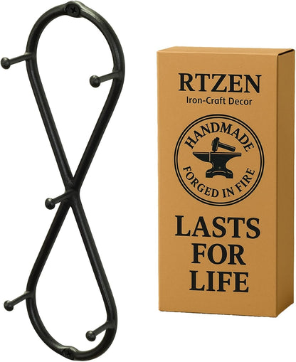 RTZEN Farmhouse Small Key Holder for Wall - Handcrafted Swirl Decorative 5 Key Hooks for Home Entryway - Wrought Iron Wall Mount Rack Purse Coat and Leash Holder or Organizer (Classic Black)