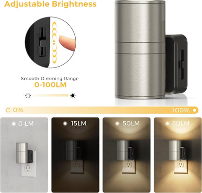 L LOHAS LED Night Light Plug in, Night Lights Plug into Wall, Light Sensor, 0-100LM Soft White 3000K, Dimmable Night Light, Modern Nightlight for Kids Bathroom Hallway Bedroom Kitchen Stairway, 2 Pack