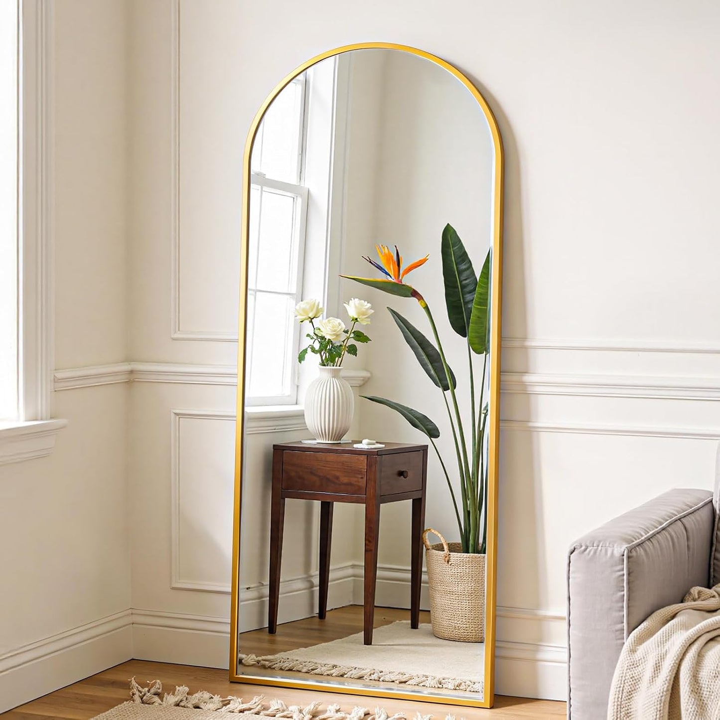 OLIXIS 64"x 21.5" Arched Mirror Full Length, Full Body Mirror with Stand, Hanging or Leaning for Wall, Floor Standing with Shatter-Proof Glass for Bedroom, Living Room, Long, Black