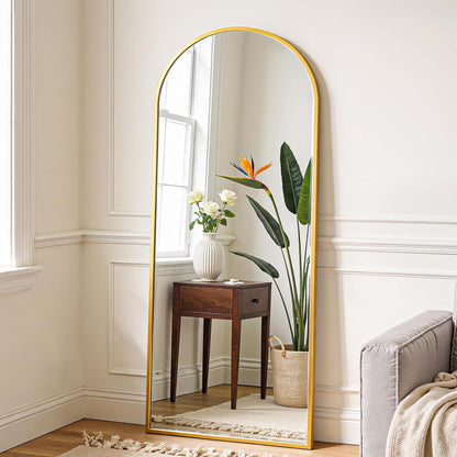 OLIXIS 64"x 21.5" Arched Mirror Full Length, Full Body Mirror with Stand, Hanging or Leaning for Wall, Floor Standing with Shatter-Proof Glass for Bedroom, Living Room, Long, Black