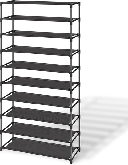 SONGMICS Shoe Rack, 2-Tier Shoe Storage Organizer, Space-Saving, 11.7 x 16.5 x 12.2 Inches, Entryway, Metal Frame, Non-Woven Fabric Shelves, Ink Black ULSH012BH01