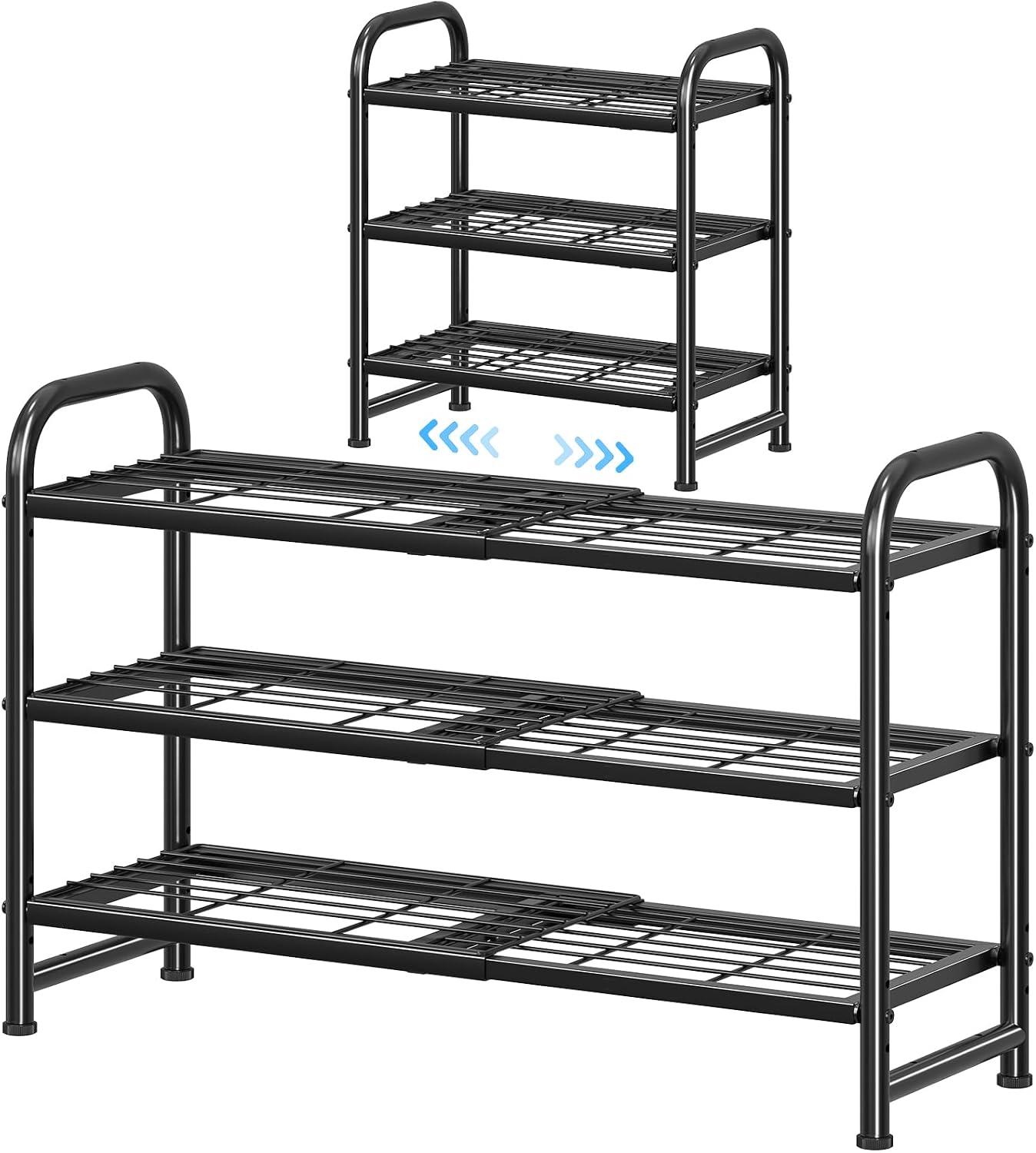 Simple Trending 3-Tier Stackable Shoe Rack, Expandable & Adjustable Shoe Shelf Storage Organizer, Wire Grid, Black