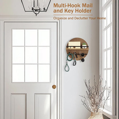 dreampossible Key Holder for Wall Decorative with Shelf and Hooks, Mail Organizer Wall Mount, Circular Design Entryway Key Rack Hanger, Rustic Home Decor (Black)
