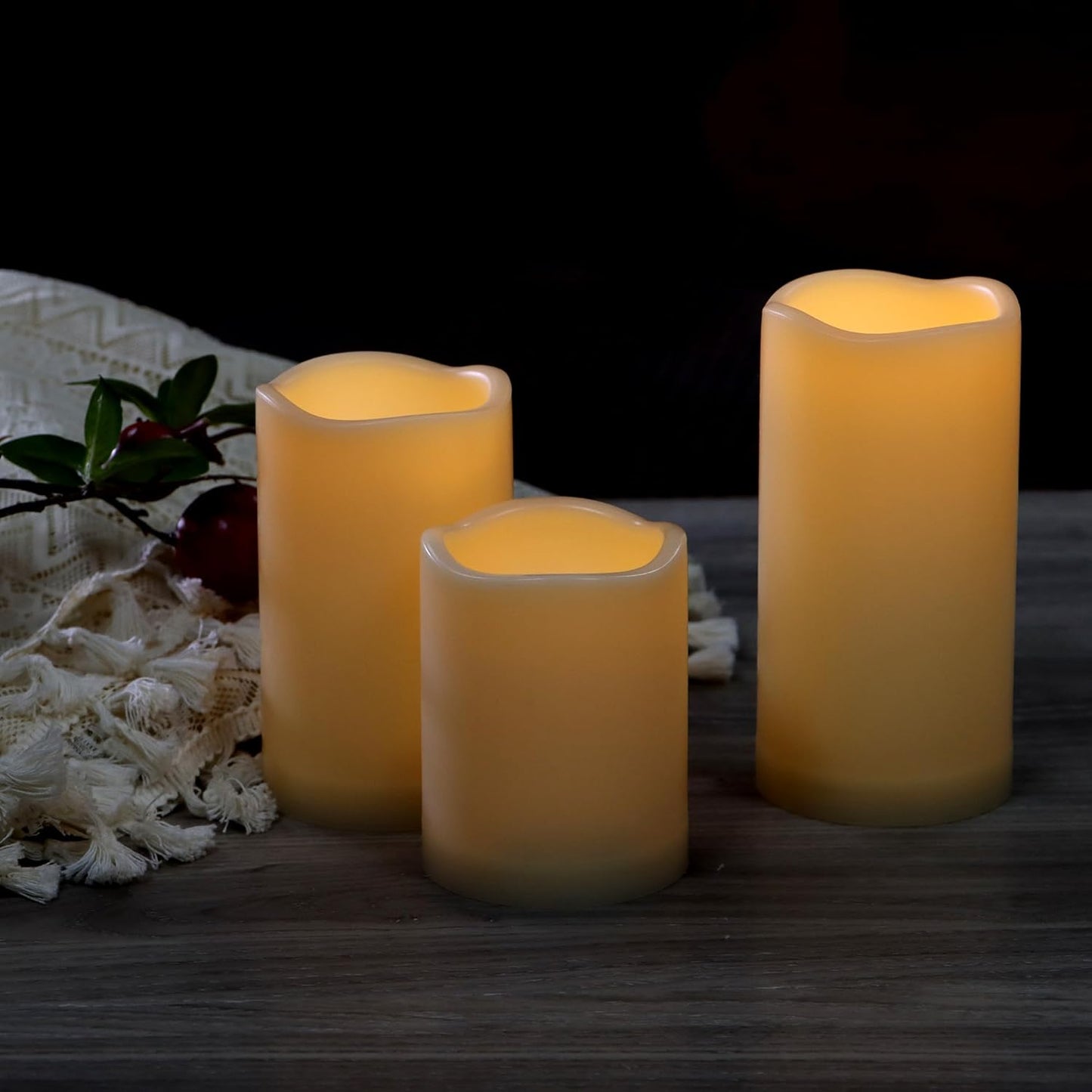 CANDLE CHOICE Waterproof Outdoor Battery Operated Flameless Candles with Remote Timer Plastic Flickering Fake Electric LED Pillars for Lantern Garden Wedding Christmas Decorations 3x4 Inches 3 PCS