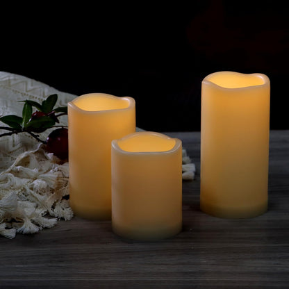 CANDLE CHOICE Waterproof Outdoor Battery Operated Flameless Candles with Remote Timer Plastic Flickering Fake Electric LED Pillars for Lantern Garden Wedding Christmas Decorations 3x4 Inches 3 PCS