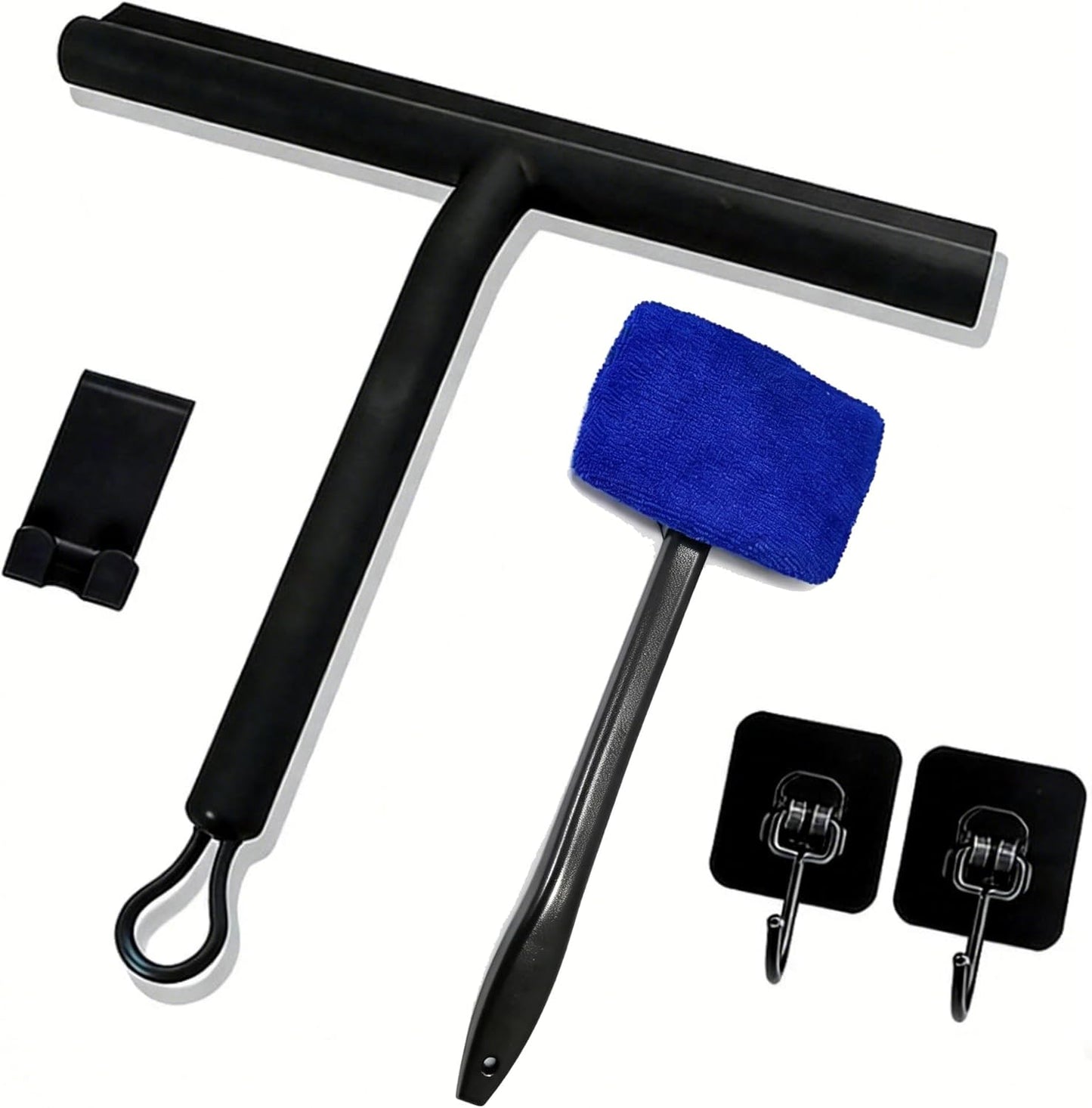 8.3" Silicone Shower Squeegee & Microfiber Scrubber Set, Cleaning Combo for Glass Doors, Mirrors, Windows, Car Windshields, Countertops