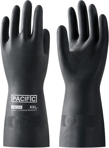 PACIFIC PPE Heavy Duty Latex Chemical Gloves, Strong Acid Resistance Rubber Gloves, Against Alkali and Oil, 22", 1 Pair