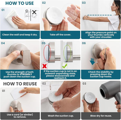 TAILI Suction Cup Razor Holder in Shower 2 Pack, Towel, Loofah, Shaver Holder for Bathroom Wall, Powerful Suction Cup Shower Hooks, Easy to Install and Reuse, White