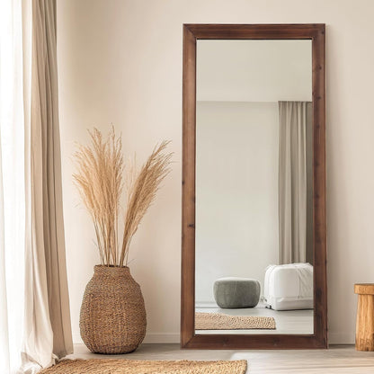 Rustic Standing Full Length Mirror Wood Frame, 56"X21" Farmhouse Floor Mirror for Bedroom Living Room Entryway, Hanging or Leaning Wall-Mounted Full Body Mirror, Tempered Glass, White