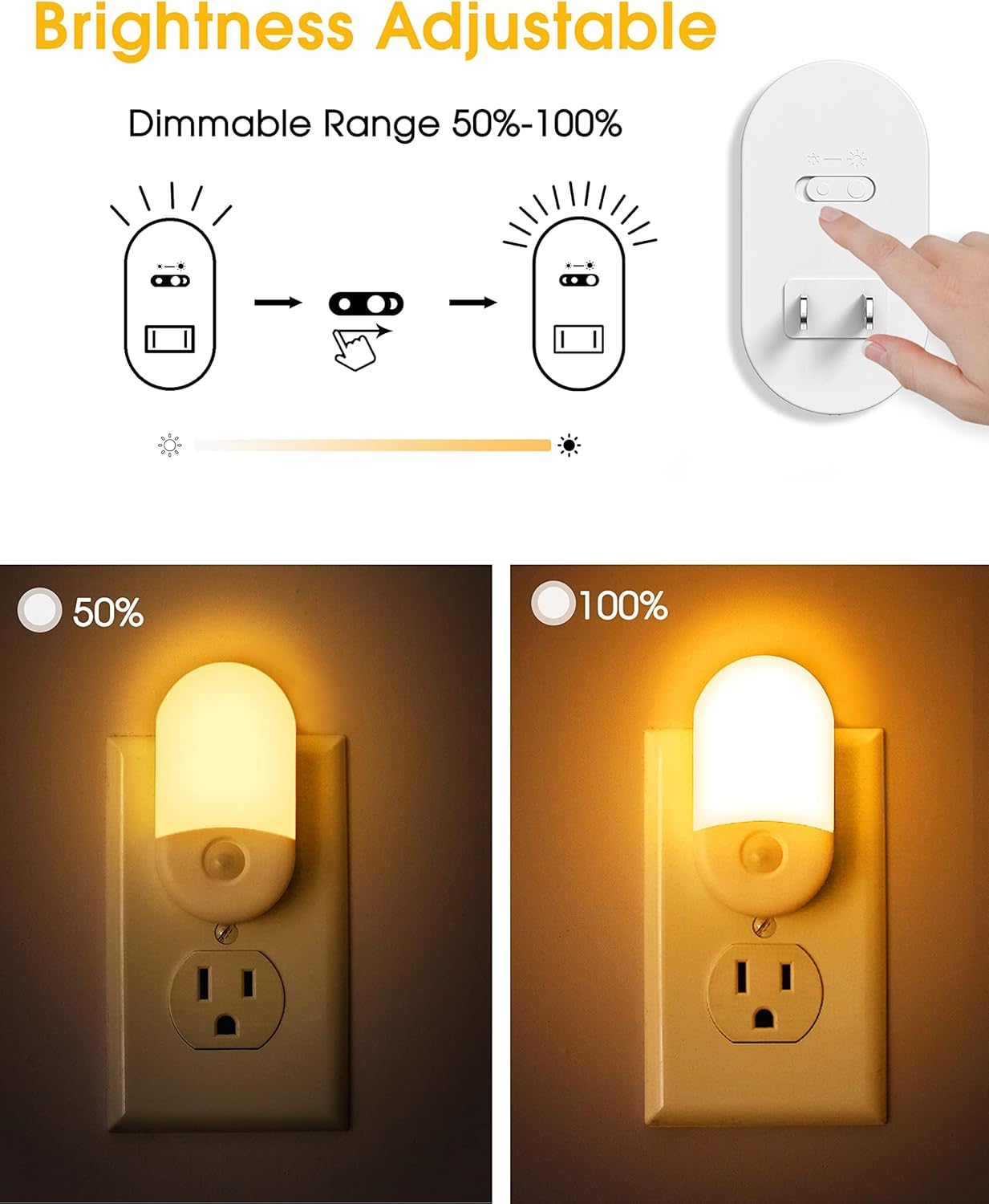 L LOHAS LED Night Lights Plug into Wall, [2 Pack] LED Dimmable Night Light with Light Sensors, 30/60LM Adjustable Brightness Nightlights, Soft White 3000K Automatic Night Light for Kid, Hallway