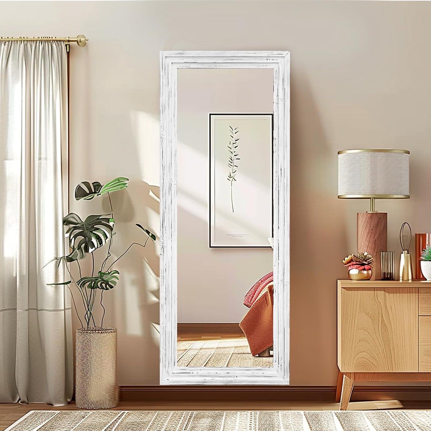 Full Length Mirror 65"x22" with Stand Solid Wood Frame Floor Large Mirror for Living Room, Bedroom Hanging Standing or Leaning Wall-Mounted, New Black