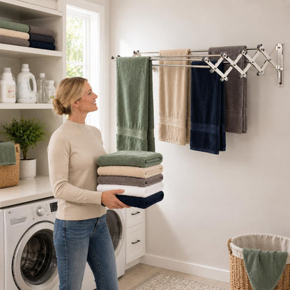 Smartsome Wall Mounted Clothes Drying Rack | Adjustable to Fit Your Space | 20 Linear Feet Drying Capacity | 8 Stainless Steel Rods | 60 lb Capacity | Fully Assembled | Compact Space-Saving Design