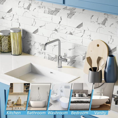 Art3d 102-Piece Peel and Stick Wall Tile for Kitchen Backsplash, Bathroom, Fireplace, 3in. × 6in. Stick on Subway Tile, Glossy White