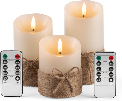 AKU TONPA Flameless Candles Battery Operated Pillar Real Wax Flickering Electric LED Candle Gift Sets with Remote Control Cycling 24 Hours Timer, Pack of 6 (3" D x 4" H, Ivory)
