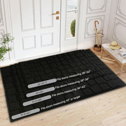 Front Door Mat Outside Entrance, Outdoor Indoor Door Mats for Entryway, Entrance, Entry, Patio, Waterproof Non Slip Doormat, Low-Profile, 20" × 31.5“, Black