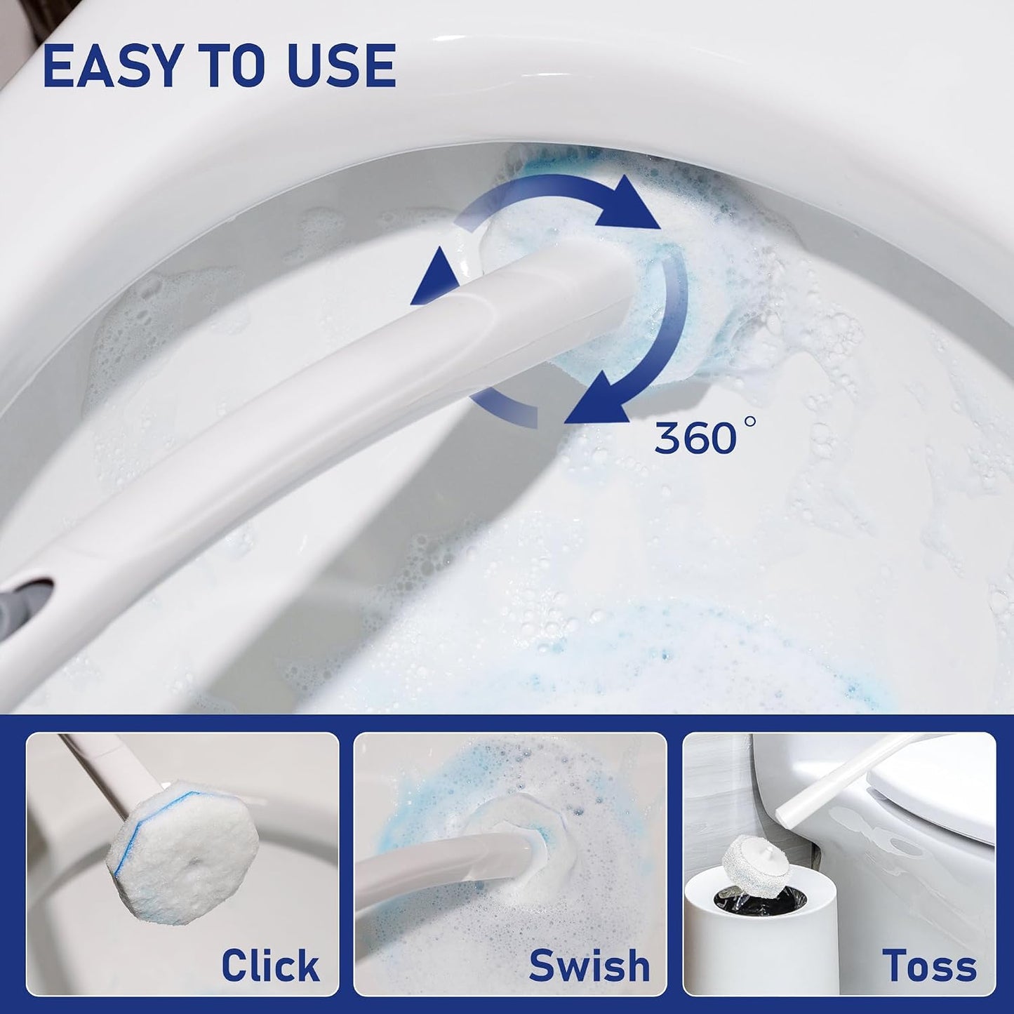 50 Count Disposable Toilet Wand Refills 3-Layer Brush Heads, Strong Adhesion, Multi-Surface Cleaning Pads Compatible with Clorox for Toilet, Bathtub & Sink