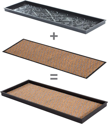 Anji Mountain Heavy Duty Waterproof Rubber Shoe Storage Mat Organizer/Boot Storage Tray Multi Use for Entryway with Coir, Tan Insert, Fits 4 Pair (46.5" Wide)