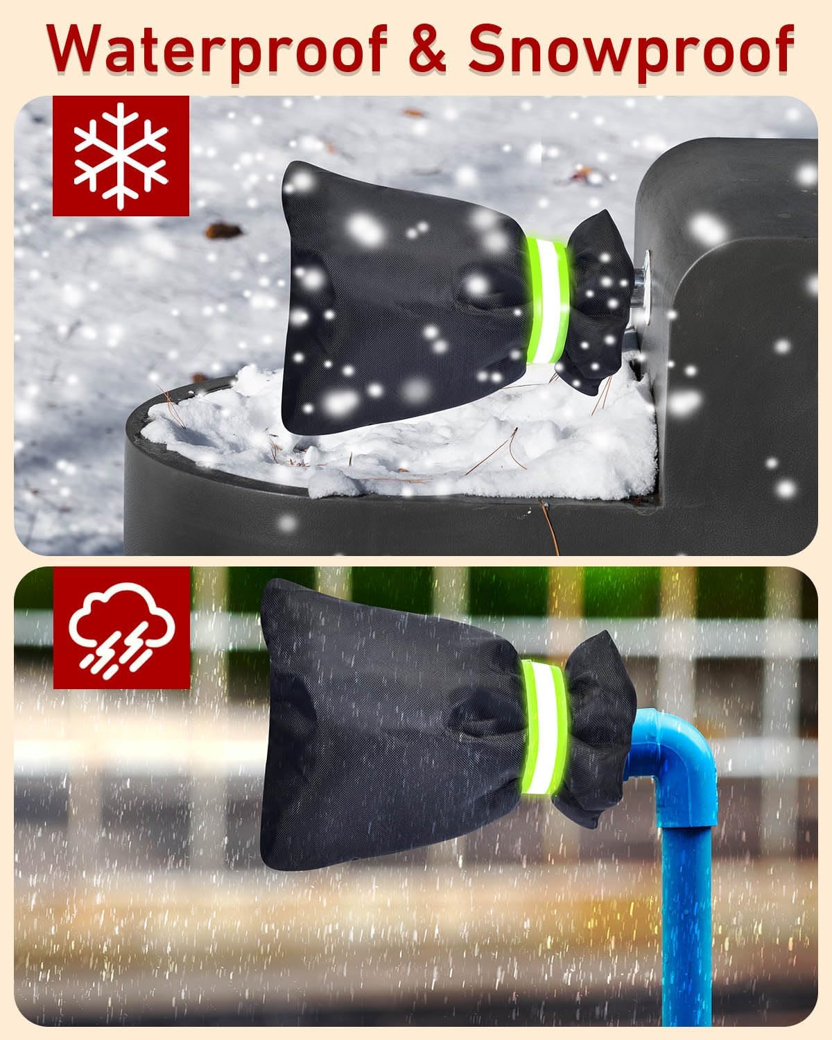 Outdoor Faucet Covers for Winter Freeze Protection - 2 Pack, Thickened Insulated Pipe Covers for Outside, Yard Maintenance Must Haves Waterproof Spigot Covers, 7.7" H x 5.9" W, Black（Reflective
