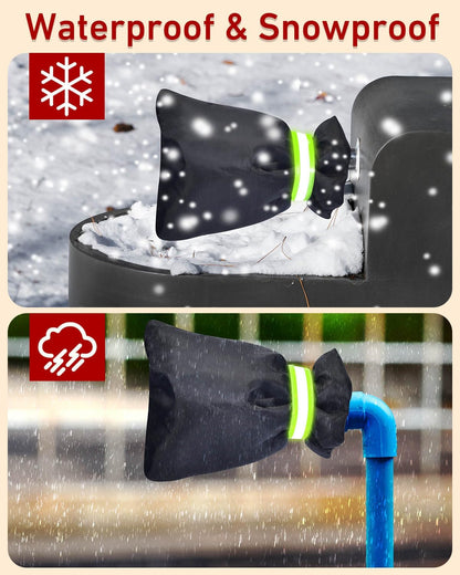 Outdoor Faucet Covers for Winter Freeze Protection - 2 Pack, Thickened Insulated Pipe Covers for Outside, Yard Maintenance Must Haves Waterproof Spigot Covers, 7.7" H x 5.9" W, Black（Reflective